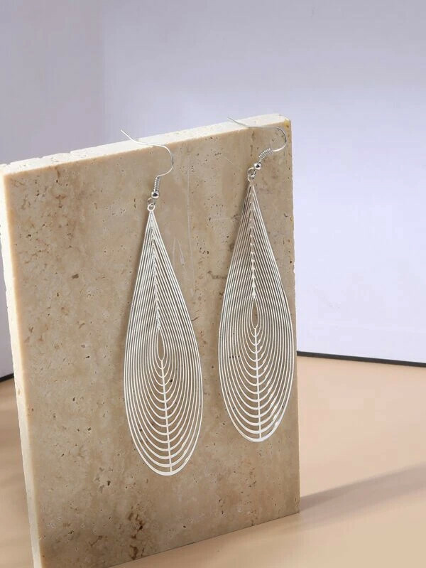 NEW Silver Hollow Out Large Teardrop Water Drop Dangle Earrings Statement