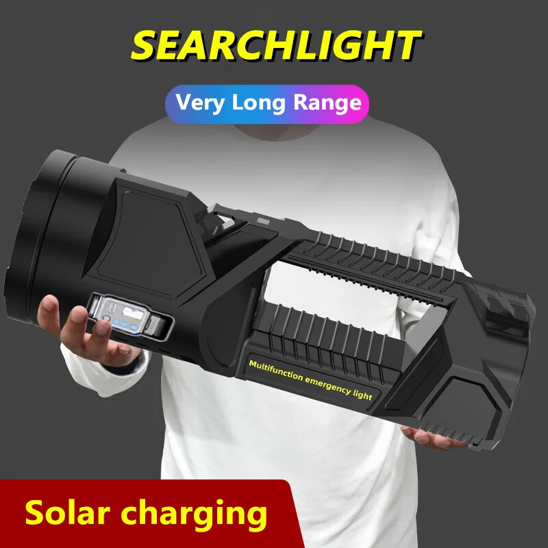 Extra Large Solar Flashlight Rechargeable Searchlight Long Range Carry Torch