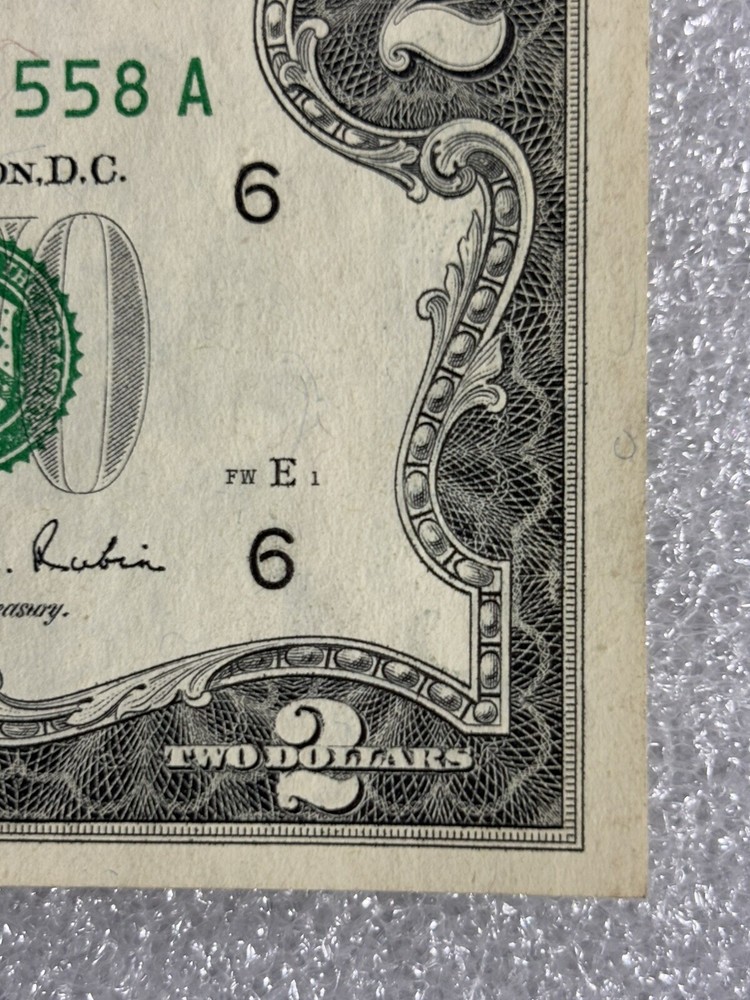1995 Us $2 Dollar Error Note Ink Bleeds , Miscut Excellent Condition ￼