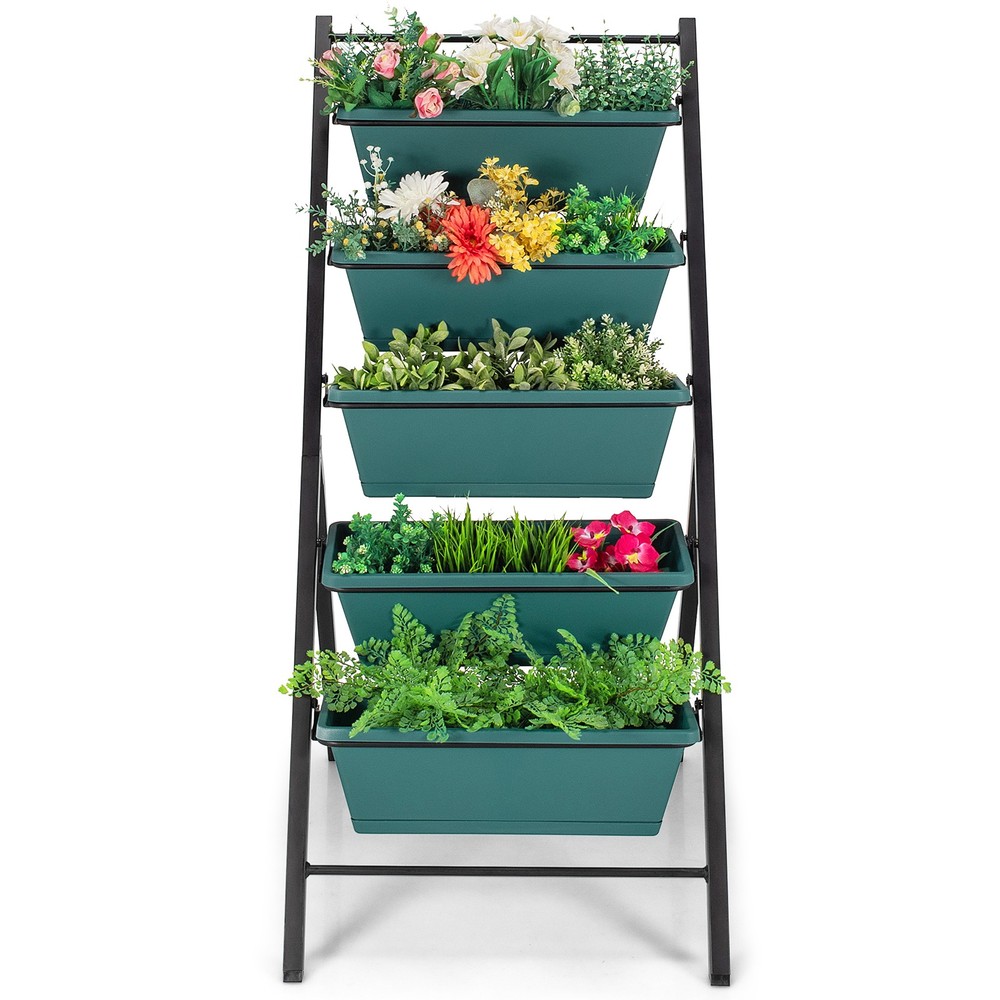 5-tier Vertical Garden Planter Box Elevated Raised Bed w/5 Container Green
