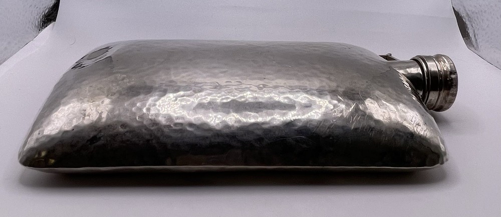 Large Sterling Silver Meriden Britannia Hand Hammered Hip Flask