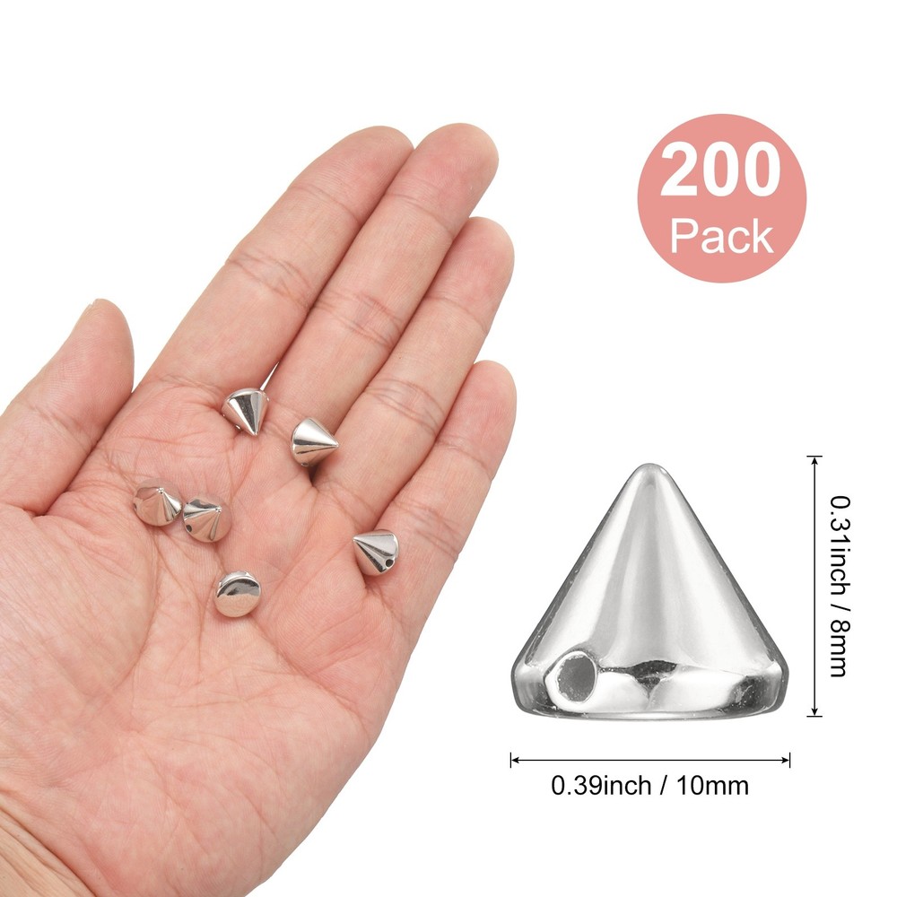 200PCS Spike Cone Studs 10x8mm Plastic with Hole for Crafts Silver