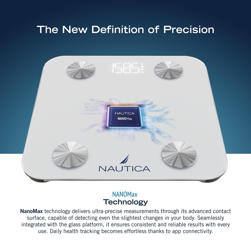 Nautica Body Tracker Digital Bathroom Scale, Bluetooth-Enabled Smar... Fast Ship