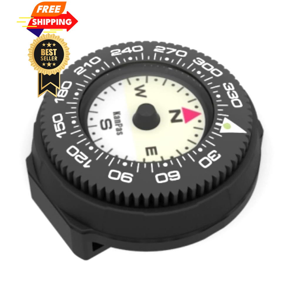 KanPas Mini Button Map Compass with Turnable Bezel for Watchband 25mm, Black