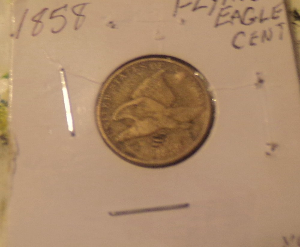 1858 FLYING EAGLE CENT COPPER-NICKEL WITH POSSIBLE ERROR ON DATE G/VG COND