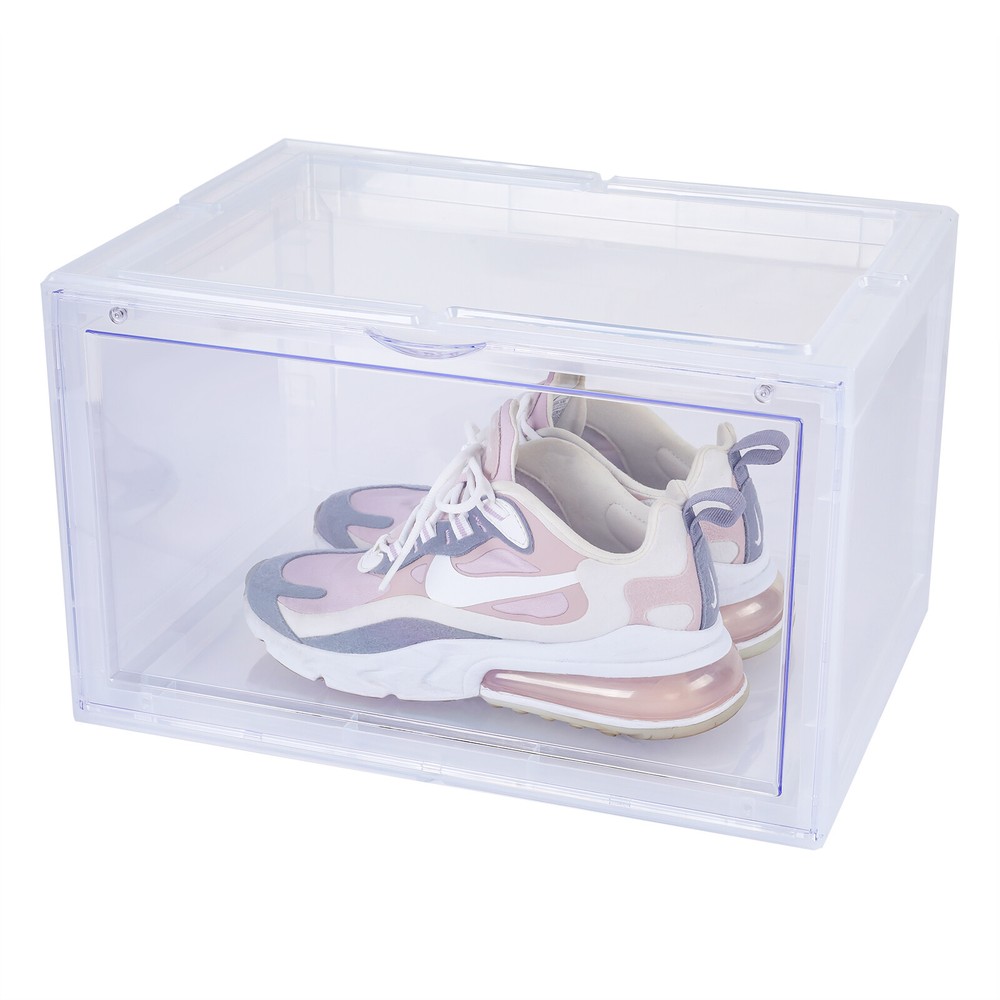 4X Magnetic Drop Side Shoe Box Stackable Shoes Sneaker Storage Container For AJ