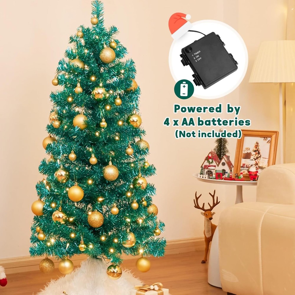 Decoway Pre-Lit Artificial Christmas Tree,Warm White Lights, Includes Stand, 4FT