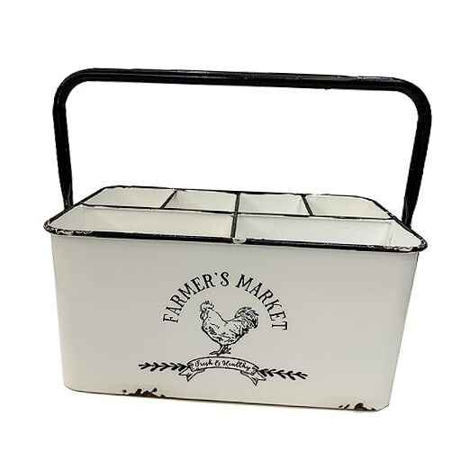 Distressed White Rustic Metal Silverware Caddy distressed white and black