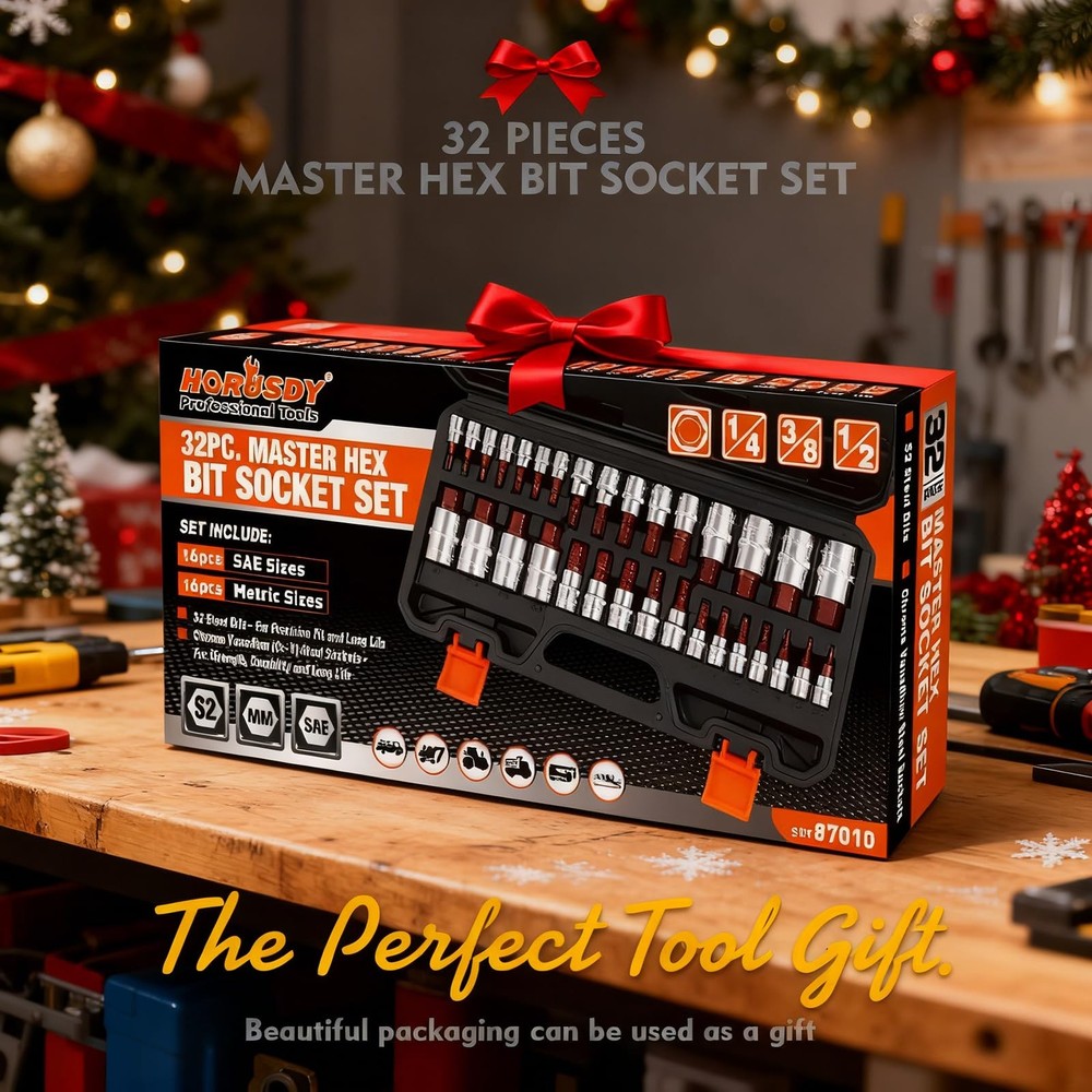 High Torque Master Hex Bit Socket Set, 32-Piece SAE & Metric Allen Socket Set...