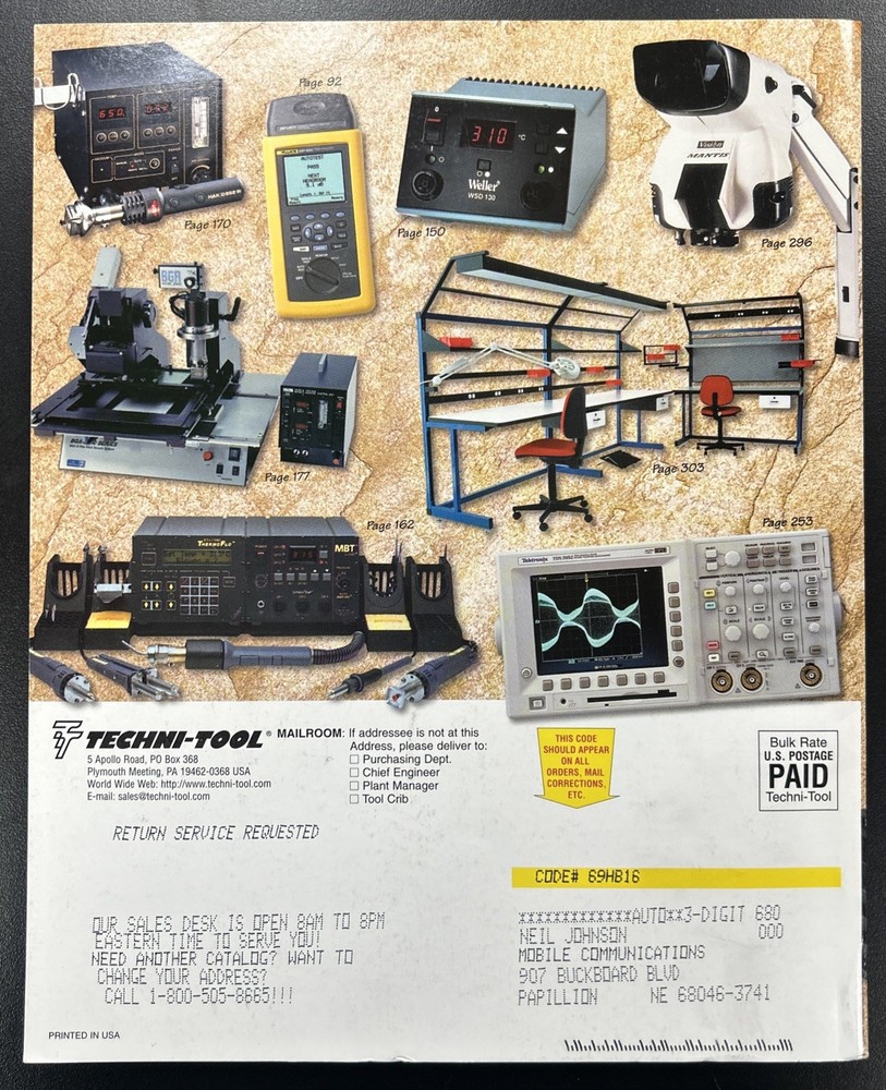 Techni-Tool Catalog, Tool Kits, Weller, CAT, Test Instruments, Production