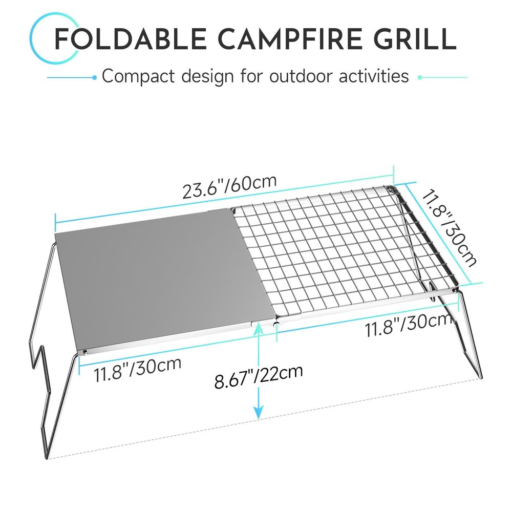 24'' Folding Campfire Grill Grate Heavy Duty Camping Cooking Set With Folding...