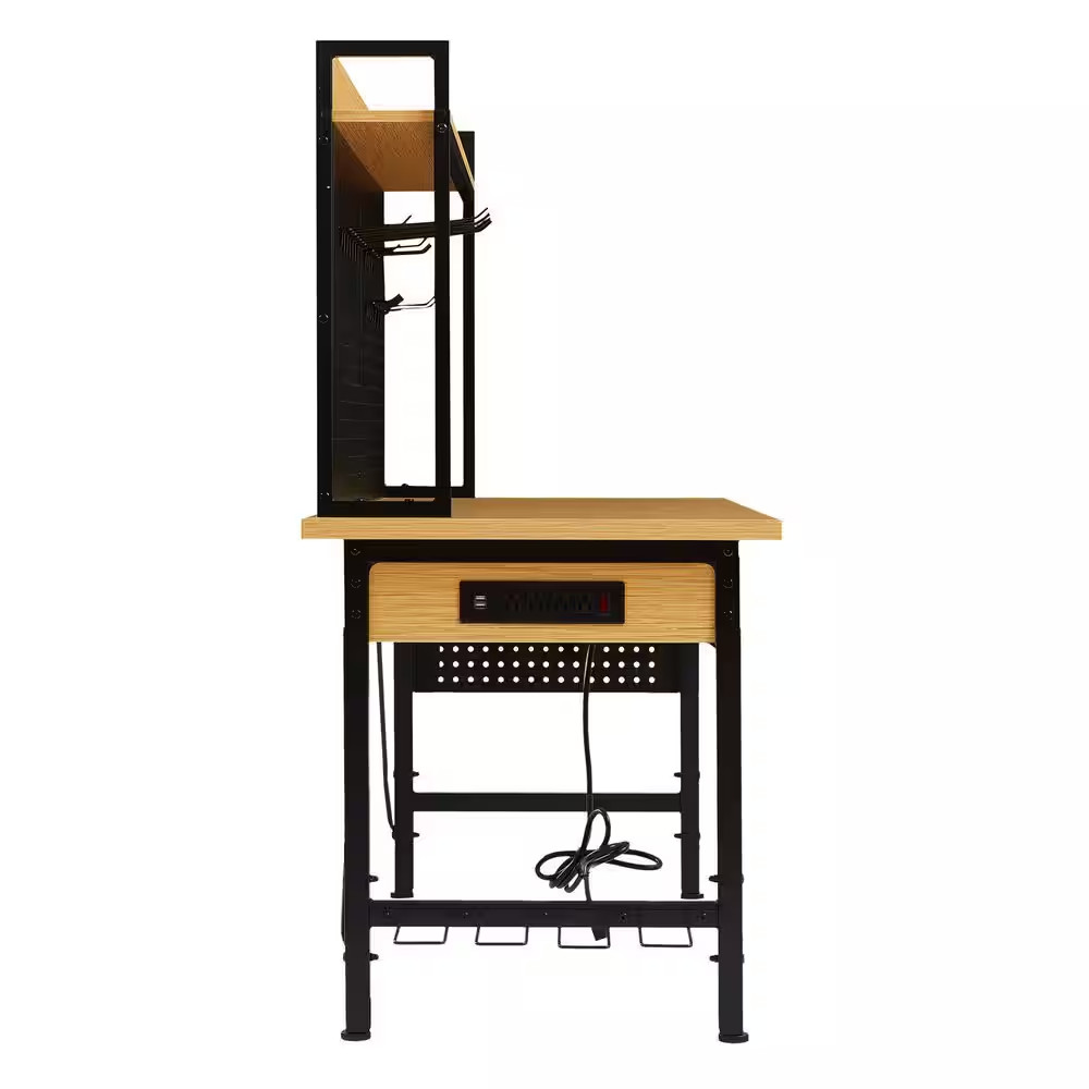 48 In. Adjustable Workbench with Pegboard, Heavy Duty Wooden Desktop Workbench w