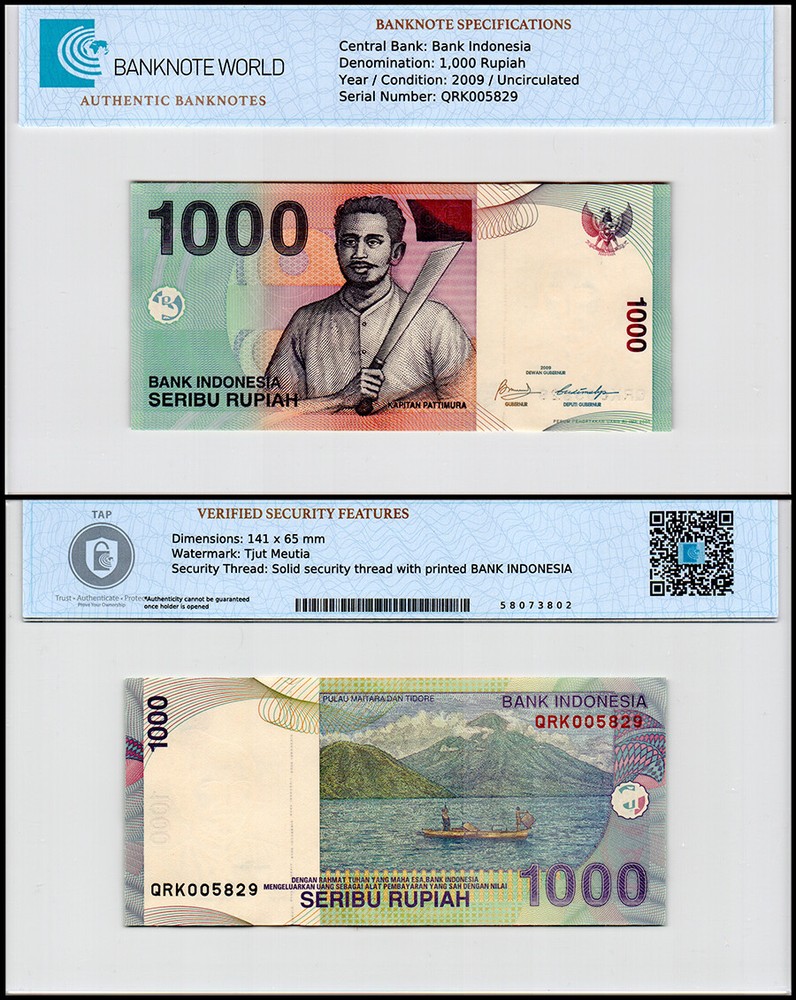 Indonesia 1000 Rupiah, 2009, P-141j, UNC, Authenticated Banknote