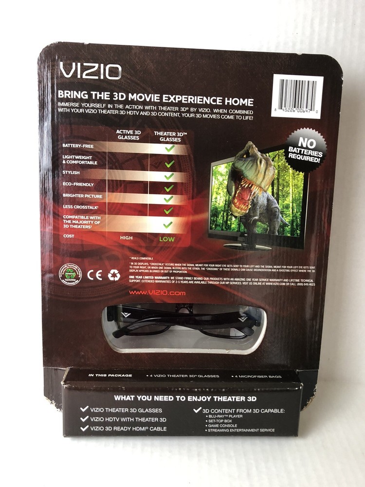 Vizio Theater 3D Glasses 4-pack