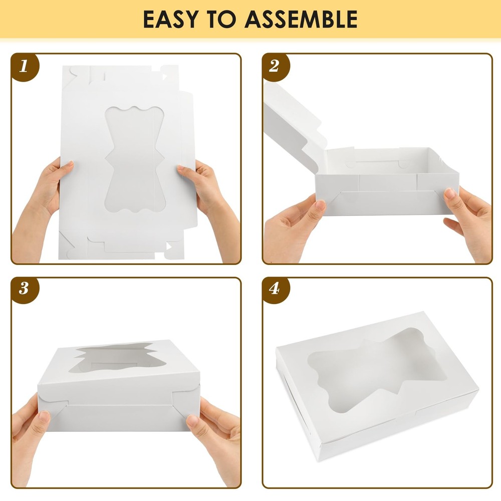 48pcs Bakery Boxes,12x8x2.5 Inches Cookie Boxes with 3 Style Window for Choco...