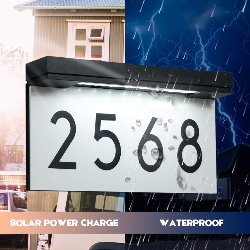 Solar Powered LED House Numbers for Outside, Address Plaque Illuminated