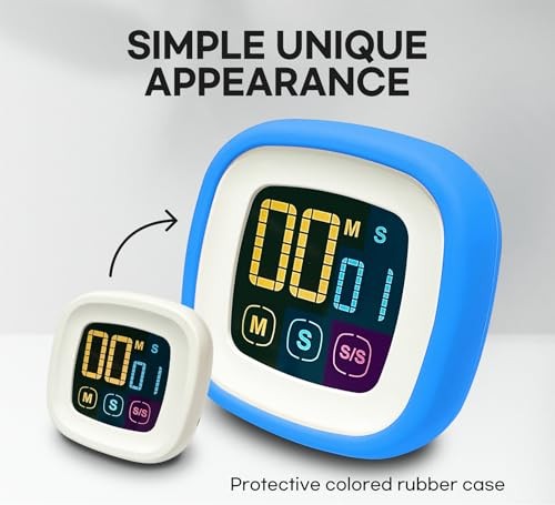 Digital Kitchen Timer, Countdown, Countup, Protective Rubber case, Sky Blue