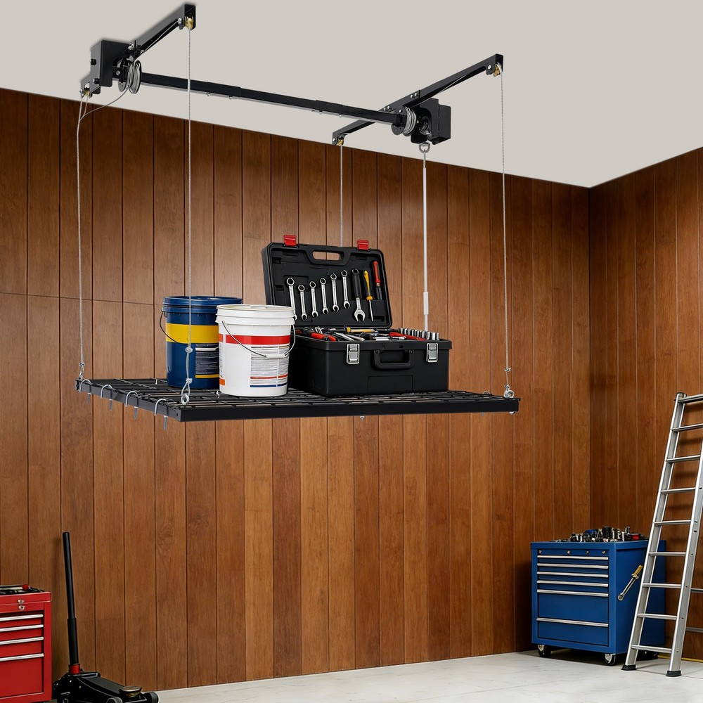 Overhead Garage Lifting Storage Rack Adjustable Height Garage Storage Rack 300LB
