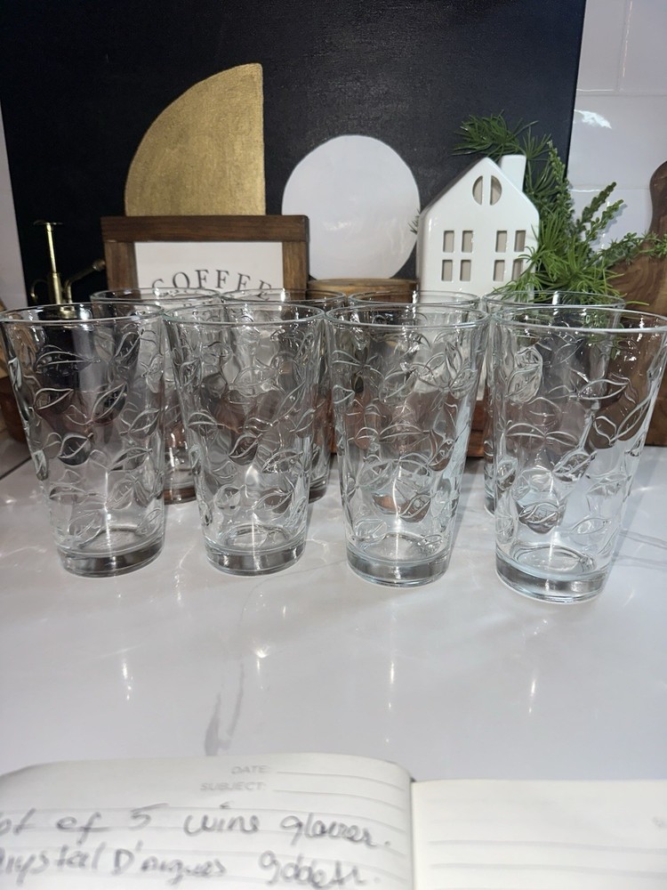 Lot Of 12 Libbey  Leaf Pattern Drinking glasses