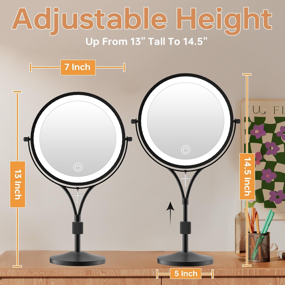 Lighted Makeup Mirror with Magnification 1x/10x Magnifying Mirror with 3 Colo