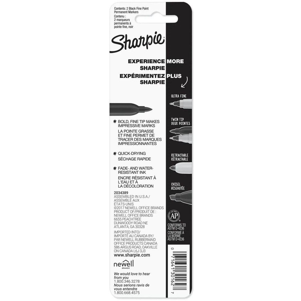 Sharpie Permanent Markers, Fine Point, Black, 2 Count