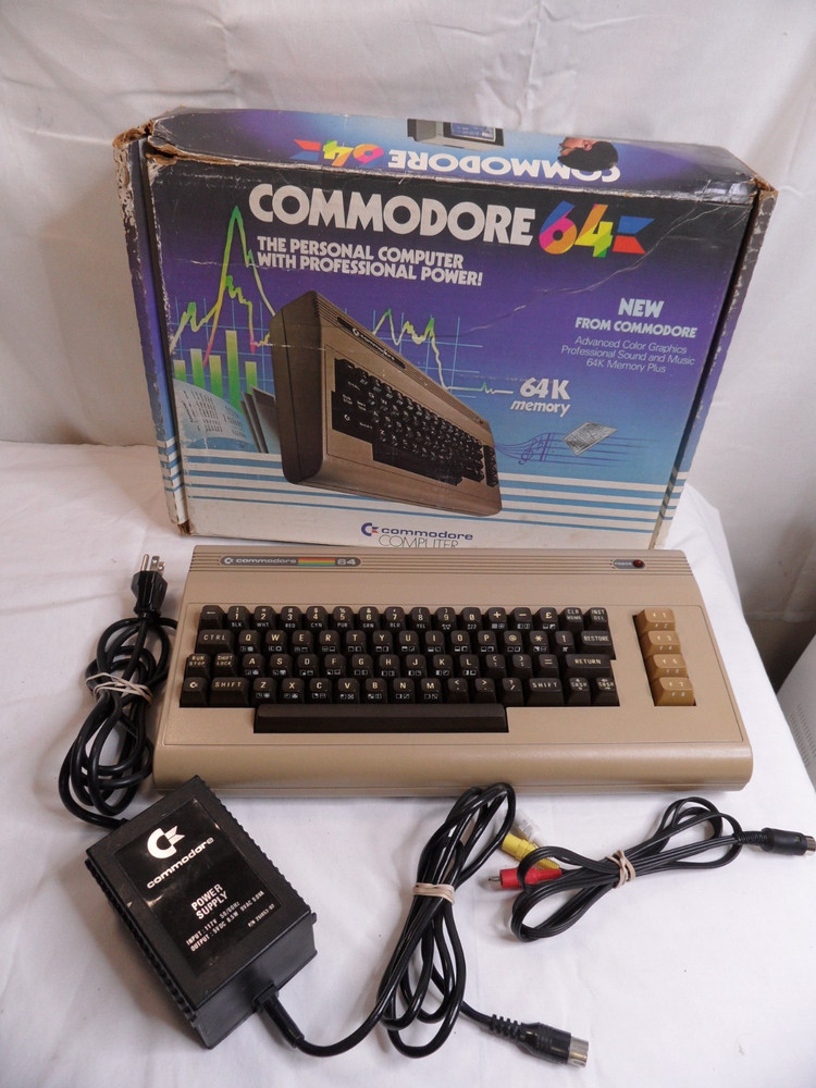 Commodore C64  Computer in Box Heat Sinks Power Supply  Video cable- TESTED