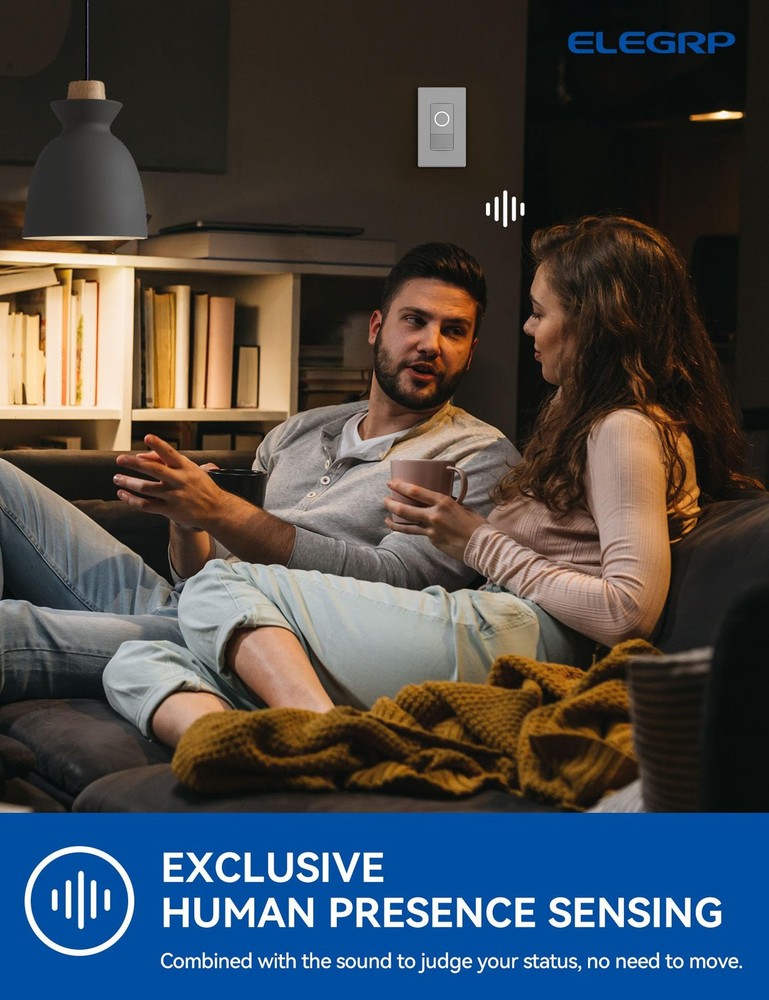 Smart Motion Sensor Switch, 2.4GHz Wi-Fi 3 Way Light Switch Compatible with A...