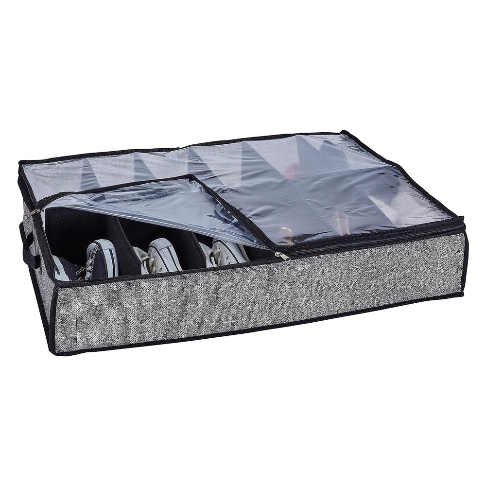 Black 12 Pair Under The Bed Box/Bag, Shoe, Space-Saving, Storage Solution, Cl...