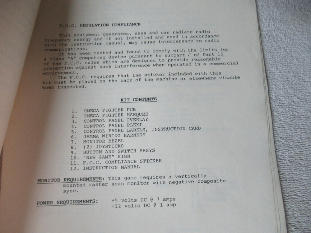 OMEGA FIGHTER SAMMY arcade game manual