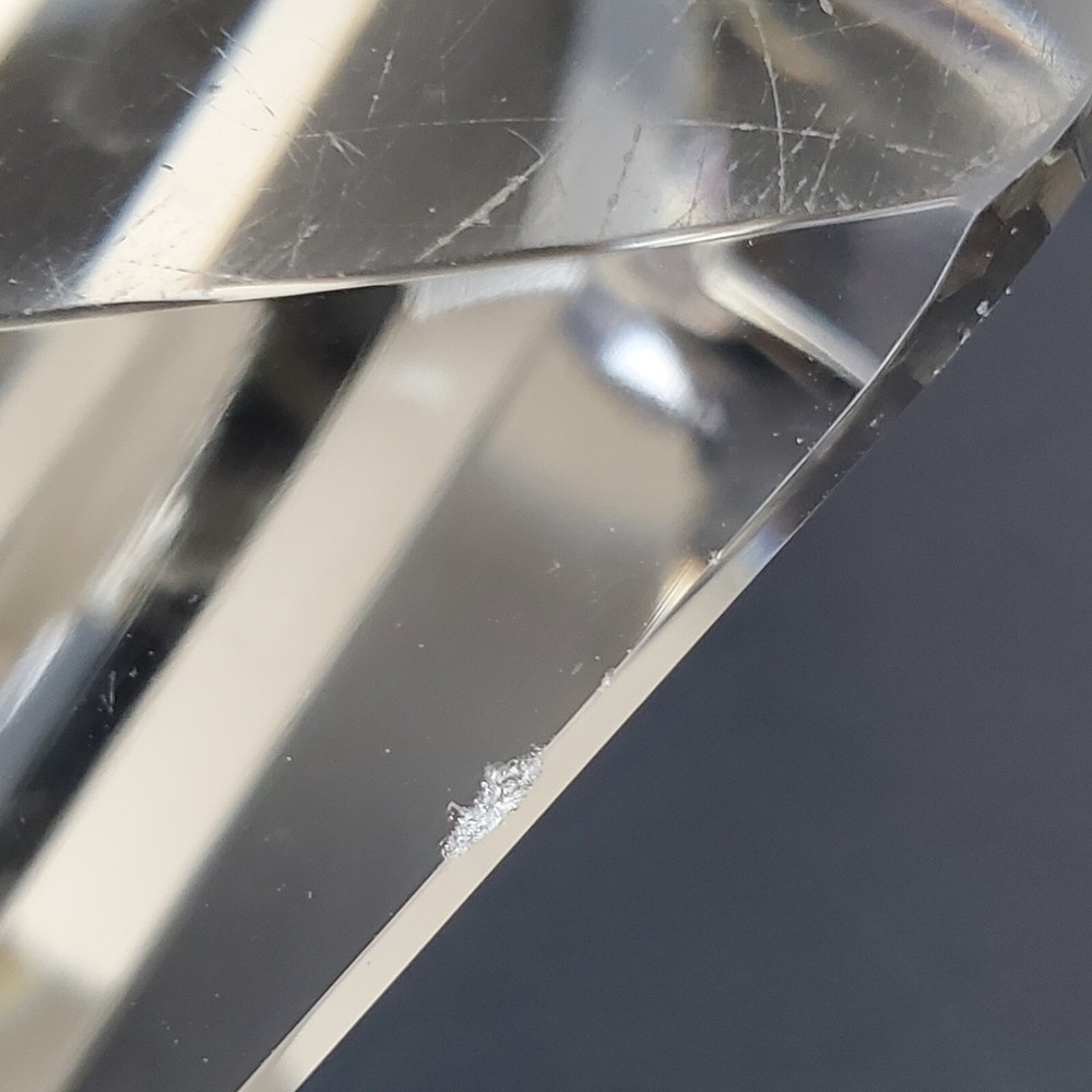 clear glass triangular cigarette ashtray 6" wide 1.5" tall few tiny chips