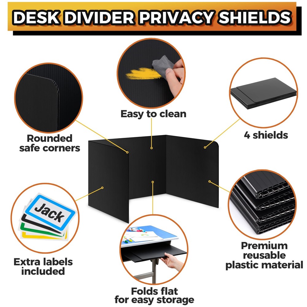 4-Pack Desk Dividers for Students - Durable Waterproof Plastic Study Carrel ...