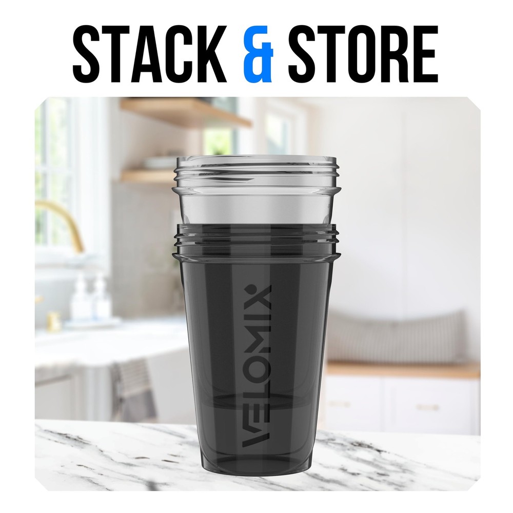 VELOMIX -2 Pack- 20 oz Protein Shaker Bottles for A1) Black / Transparent