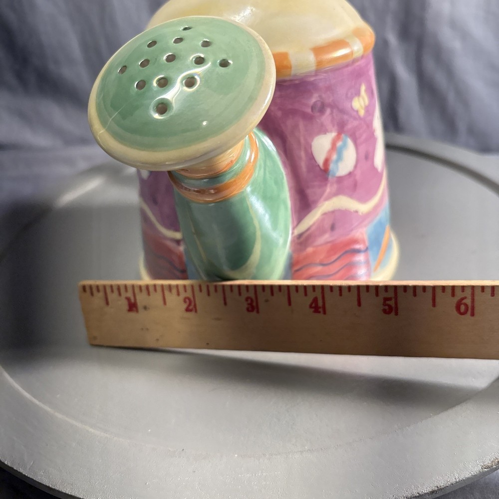 Vtg Watering Can or Planter 6.5" 2000 Palm Tree Ceramic Easter Bunny/Eggs Luster