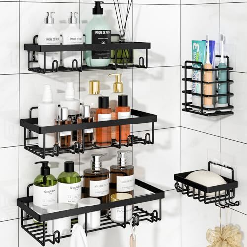 Shower Caddy, 5 Pack Shower Organizer Rack for Inside Shower, self adhesived