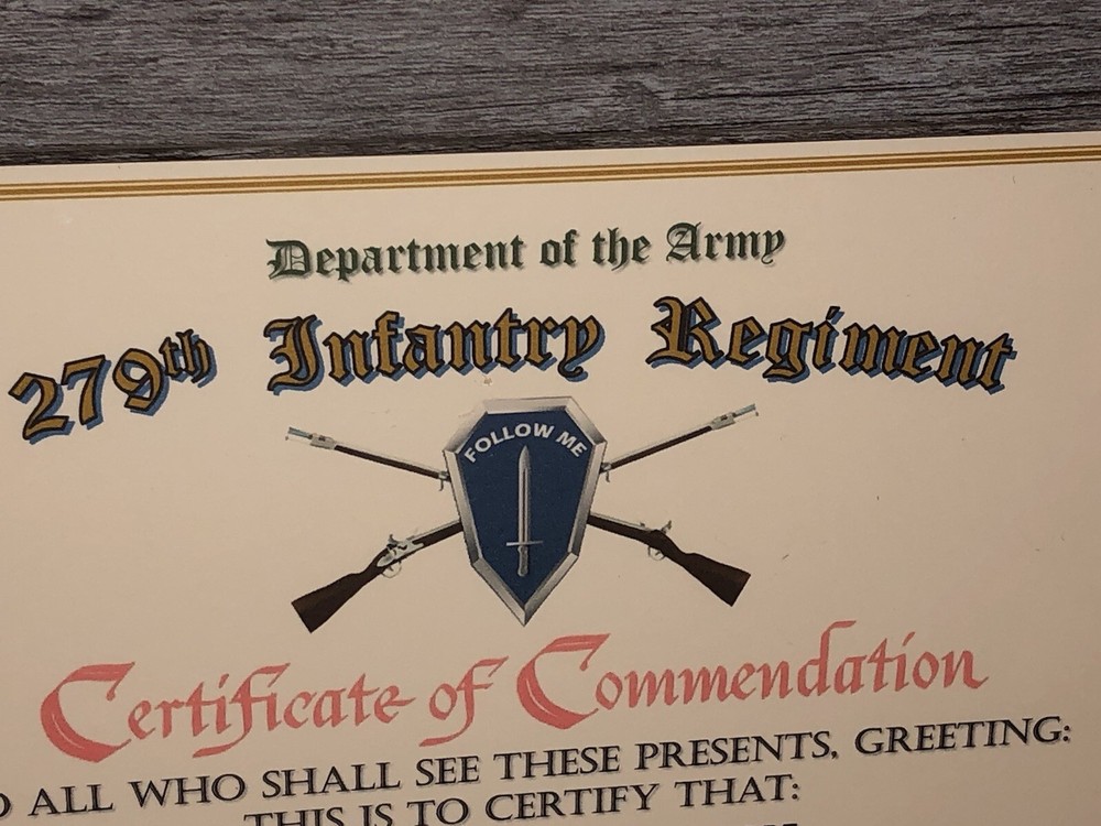 279TH INFANTRY REGIMENT / COMMEMORATIVE - CERTIFICATE OF COMMENDATION