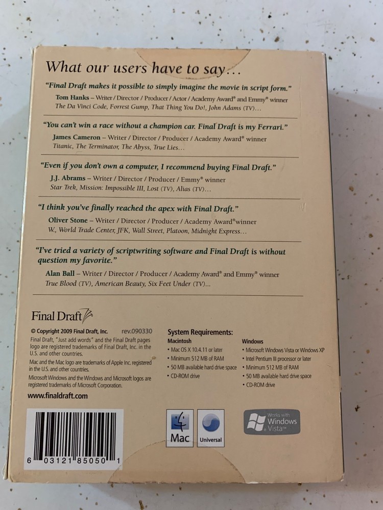 Final Draft Professional Scriptwriting Software Version 8 MAC Windows PC CD 2009