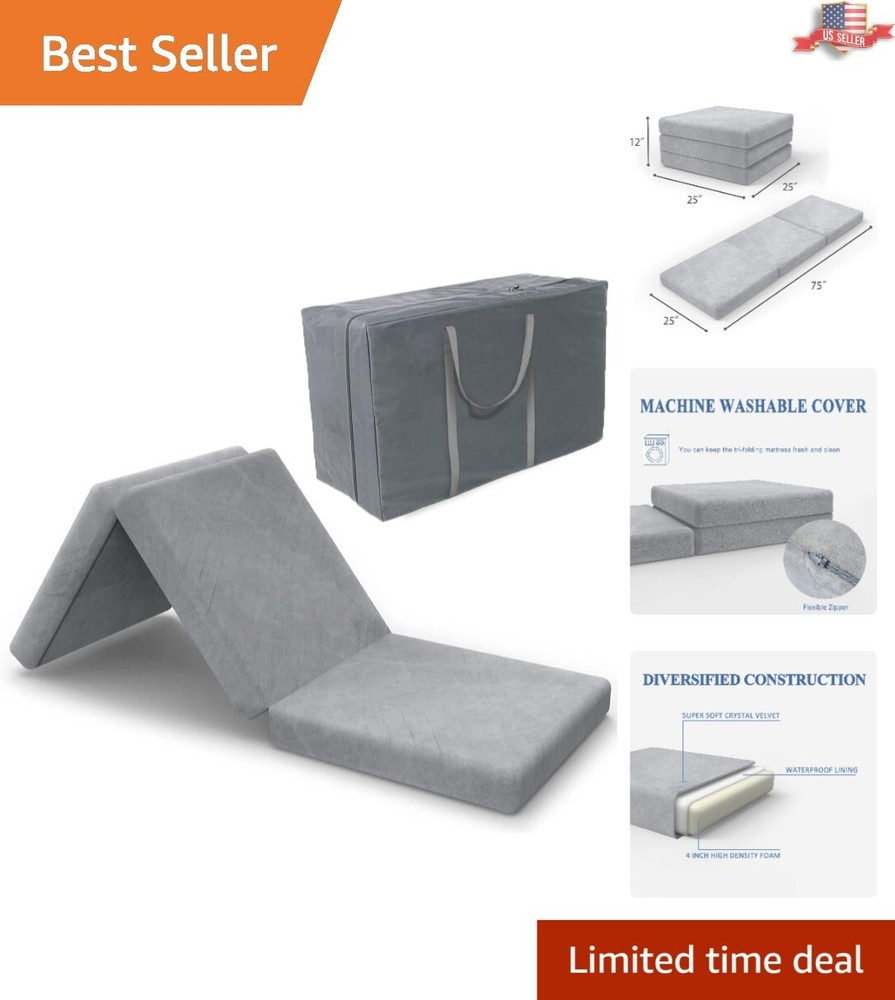 Tri-Folding Foam Topper Mattress, 4-Inch Thickness – Portable Guest Solution