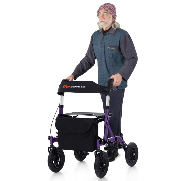 6 Level Adjustable Portable Foldable Senior Rollator Walker w/ Comfortable Seat