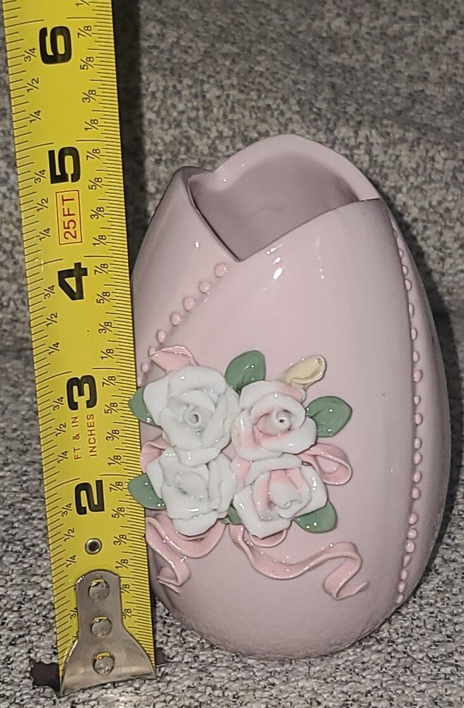 Vintage Pink Easter Egg Vase Glazed Ceramic