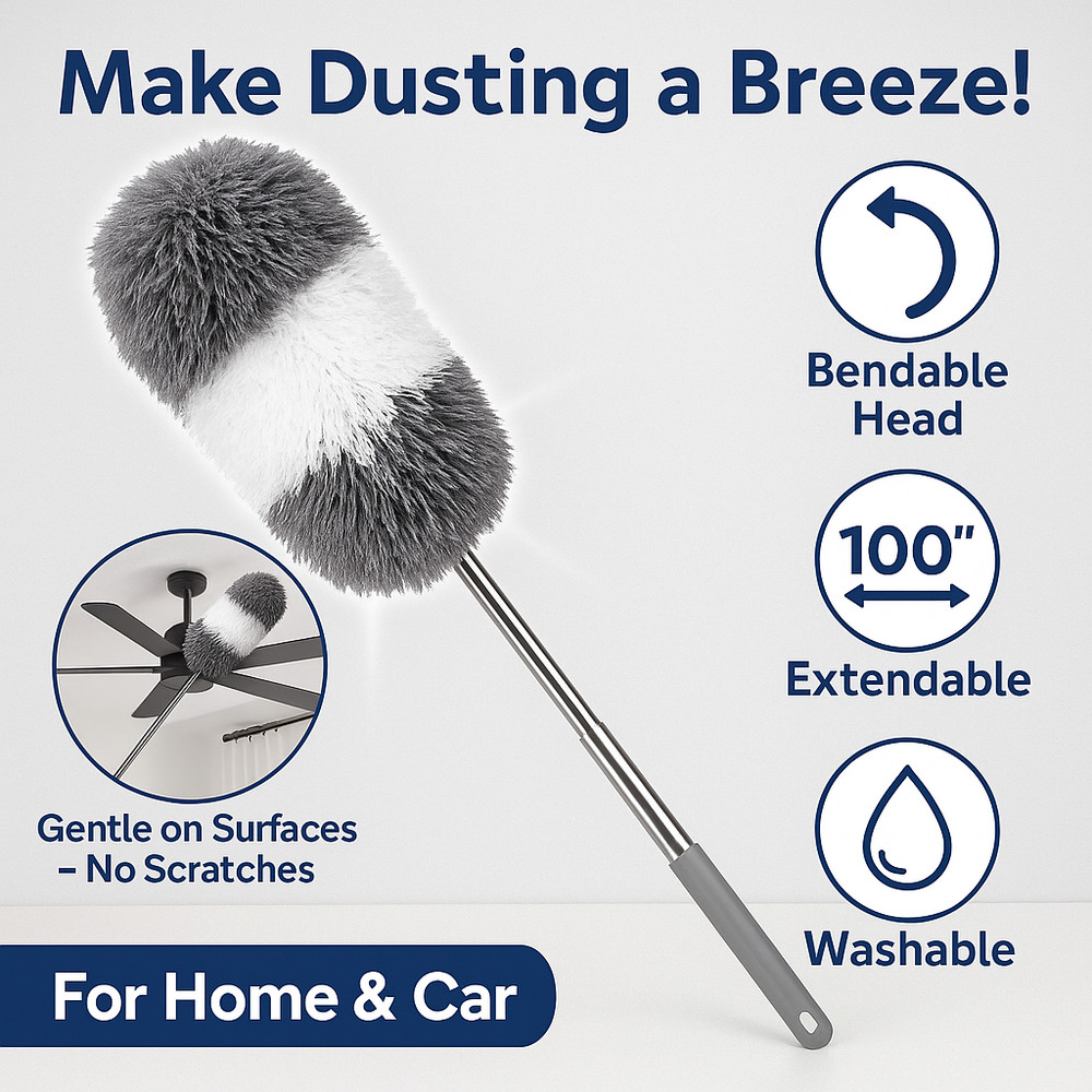 Extendable Microfiber Duster 100" Bendable Head Ceiling Fan Cobweb Cleaner Tool