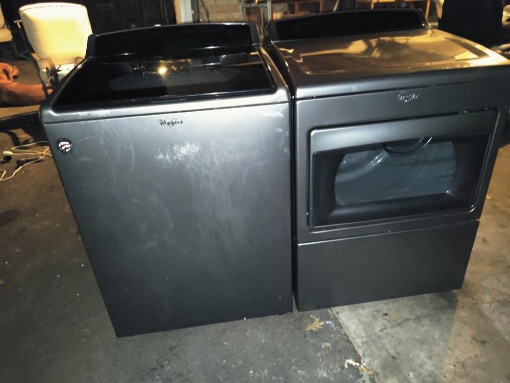 whirlpool smart touchscreen washer dryer set shadow grey
