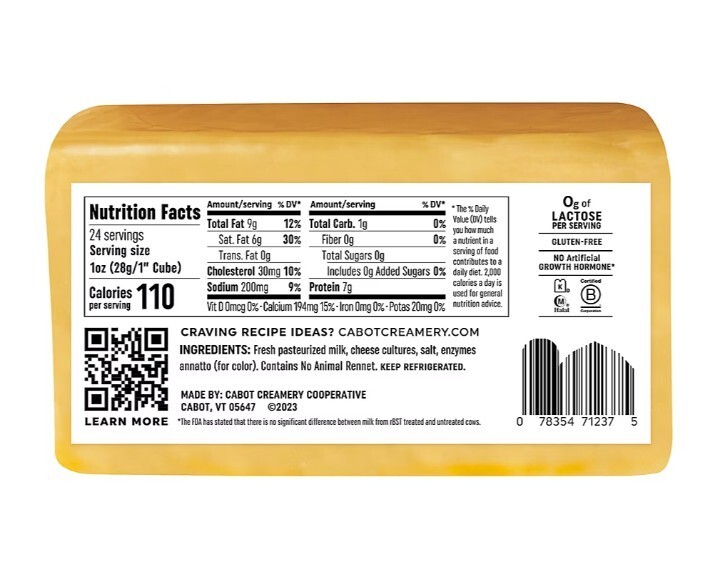 Cabot Creamery Extra Sharp Naturally Aged Cheddar Cheese,1.5 lbs.