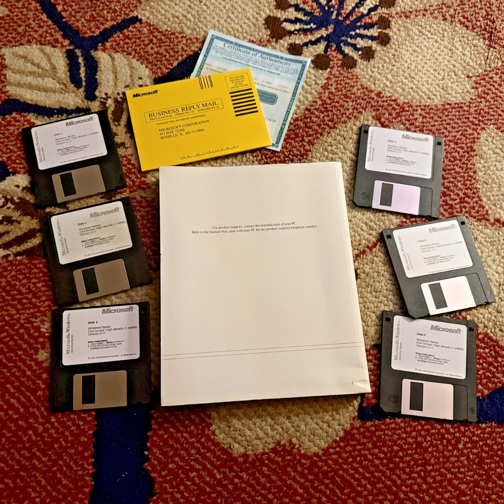 📦 Microsoft Windows 3.1 Operation System Manual w/3.5 Floppy Discs (Rare!)