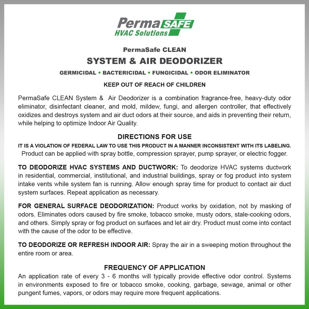 PermaSafe HVAC Solutions CLEAN System & Air Deodorizer, 8 Fl Oz (Pack of 1)