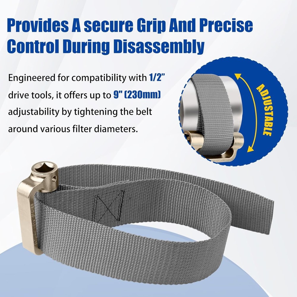 Durable Heavy Duty Oil Filter Strap Wrench - Adjustable Filter Removal Tool