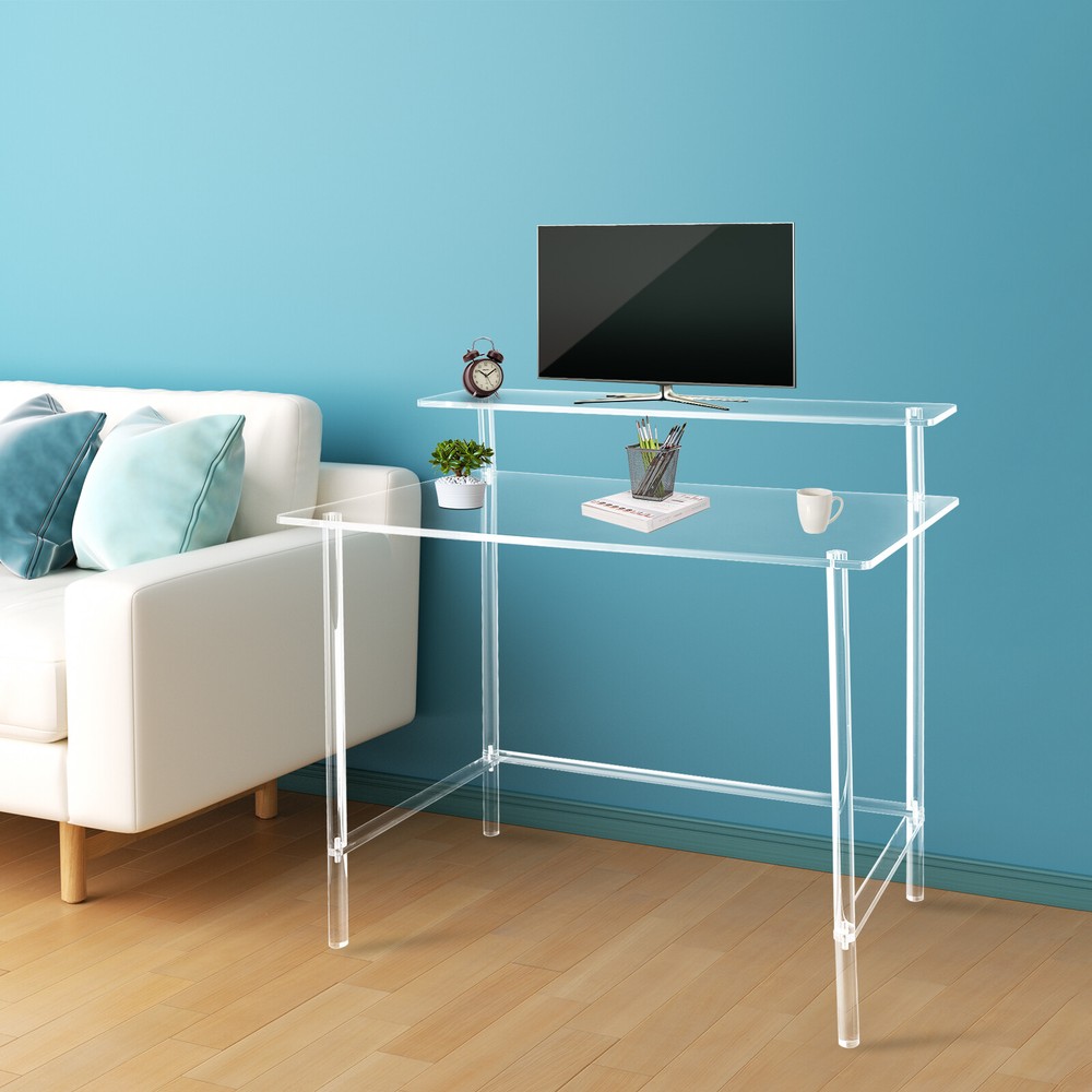 2-tier Acrylic Desk, Home Office Desk, Modern Clear Desk Rectangular