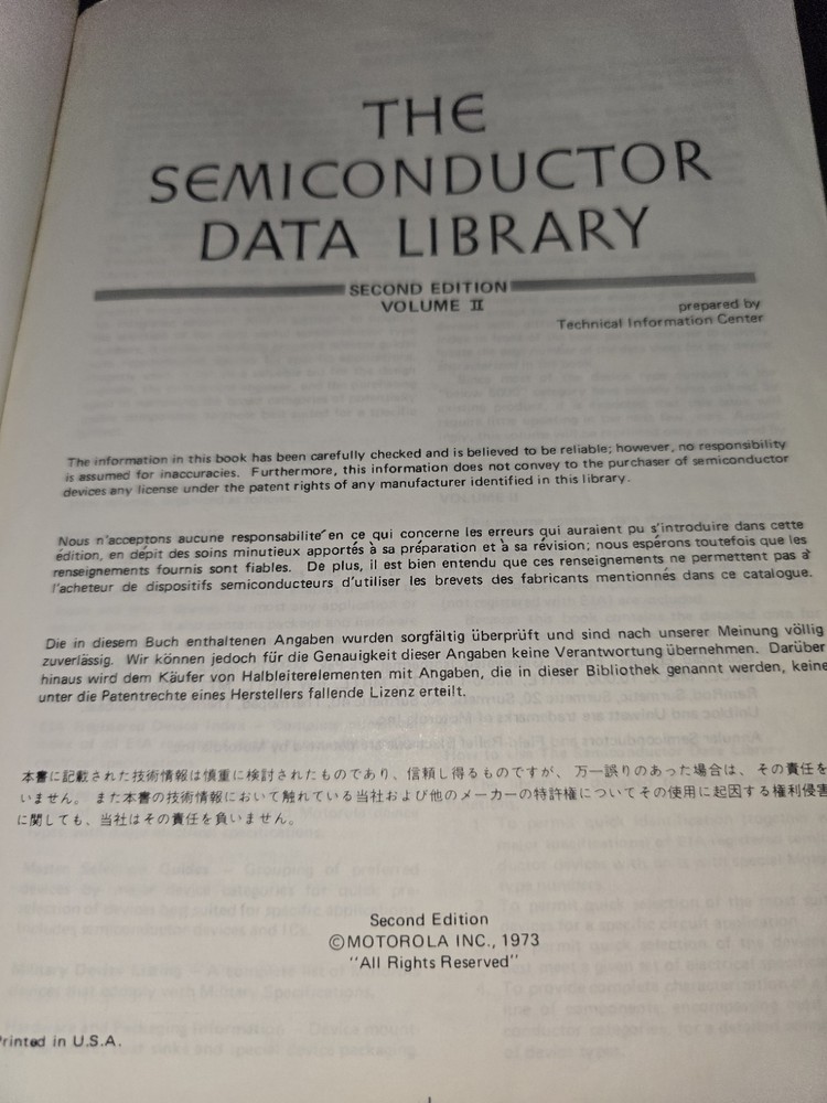 1973 The Semiconductor Data Library 2nd Edition by Motorola Reference Volume II