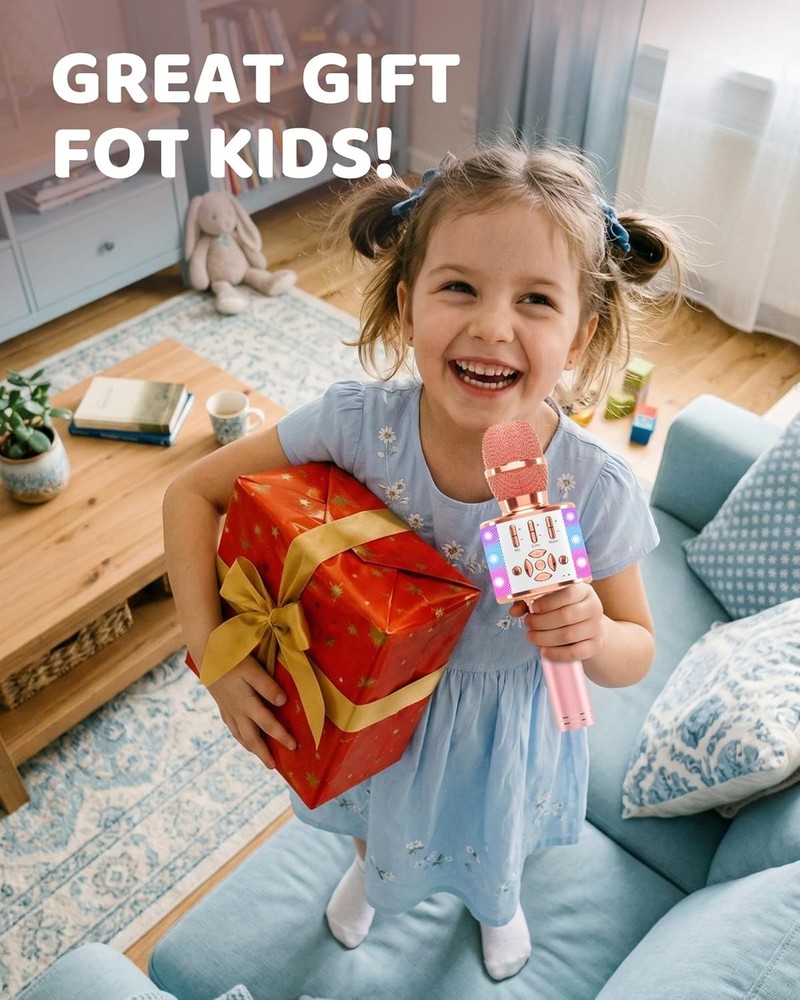 Bluetooth Karaoke Microphone with LED Lights