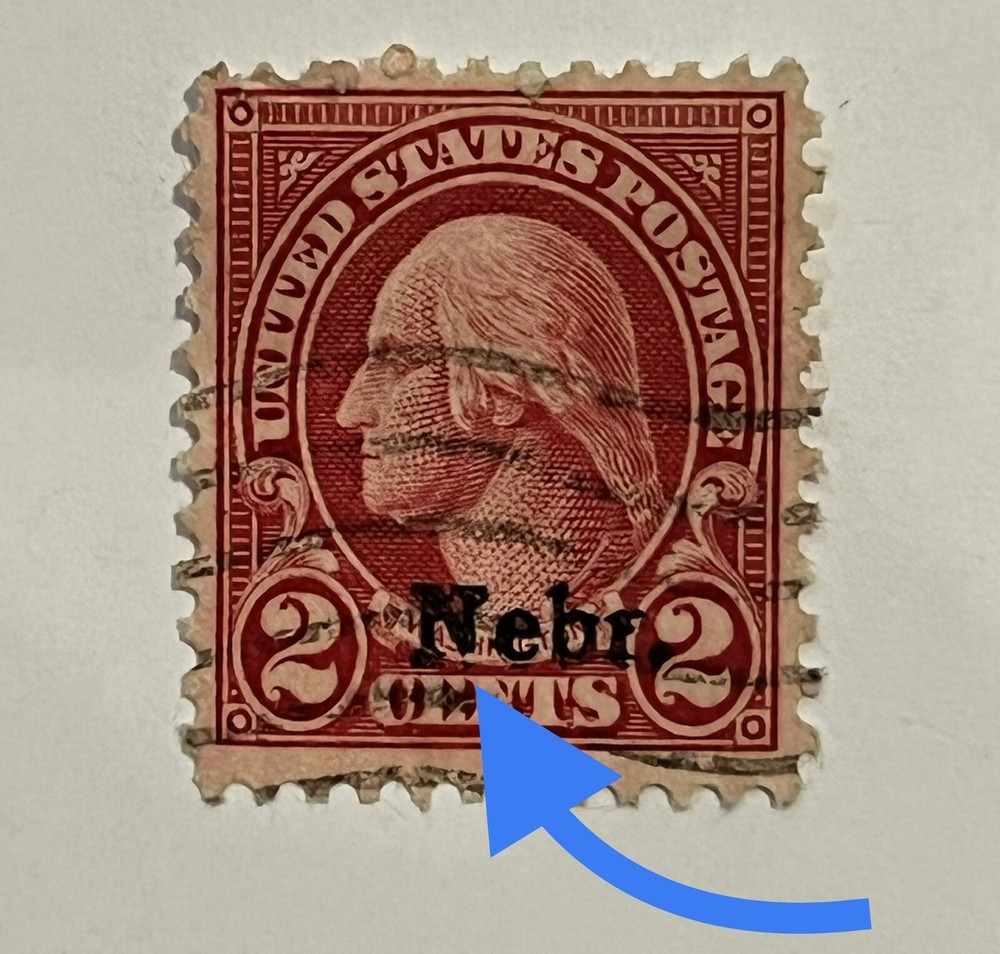 ERROR 2C WASHINGTON NEBRASKA NEBR. OVERPRINT MISSING BOTTOM RIGHT PORTION OF "N"