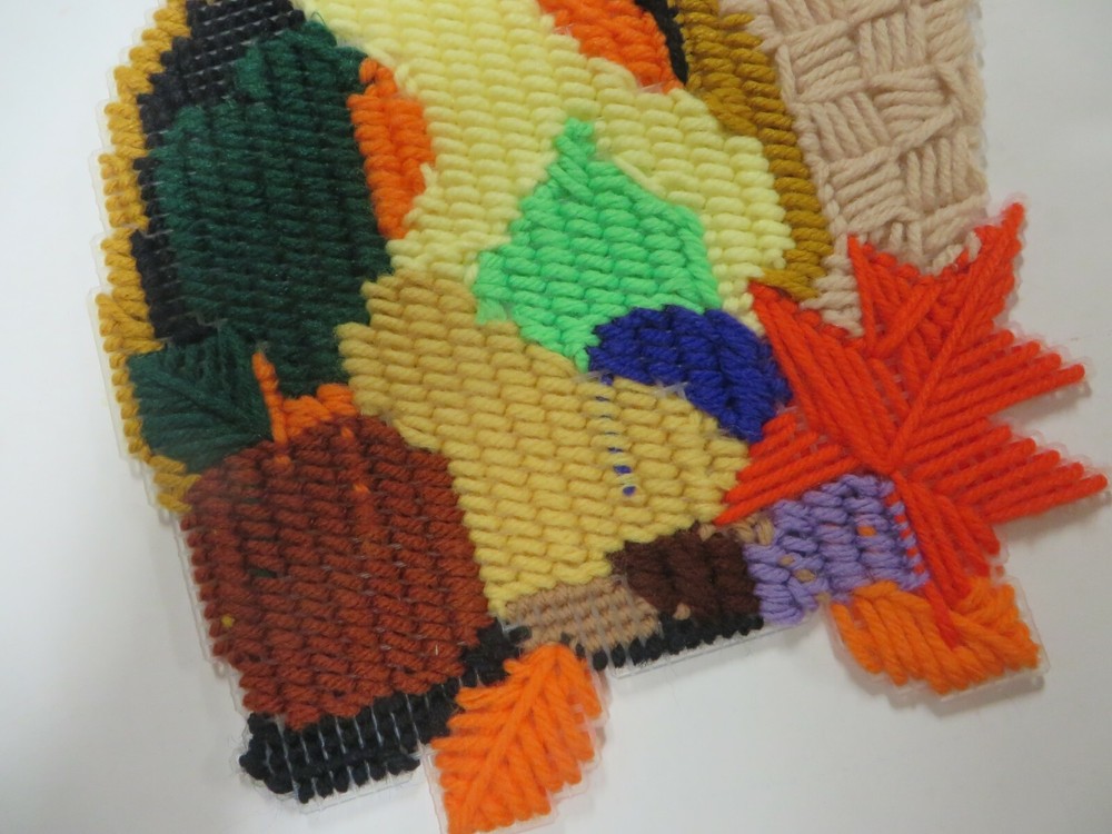 Plastic Canvas THANKSGIVING Completed Project Needlework 12" x 8" CORNUCOPIA